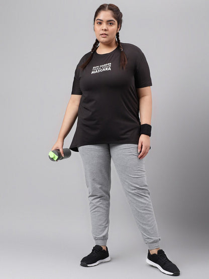 MKH Plus Size Typography Printed Drop Shoulder Sleeves Relaxed Fit Dri-FIT Sports T-Shirt