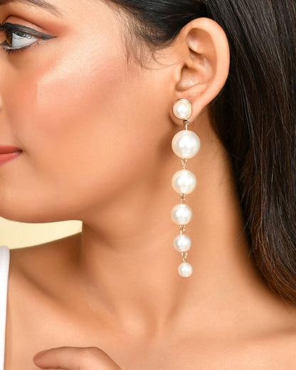 VOJ Women Gold Tone Pearl Stainless Steel Drops & Danglers Earrings