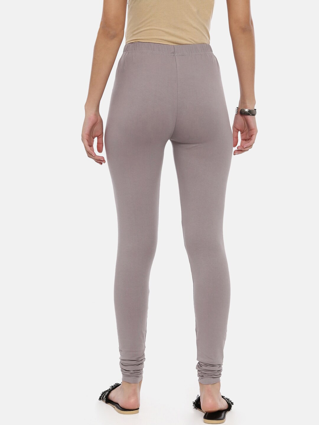 Souchii Grey Solid Slim-Fit Churidar-Length Leggings