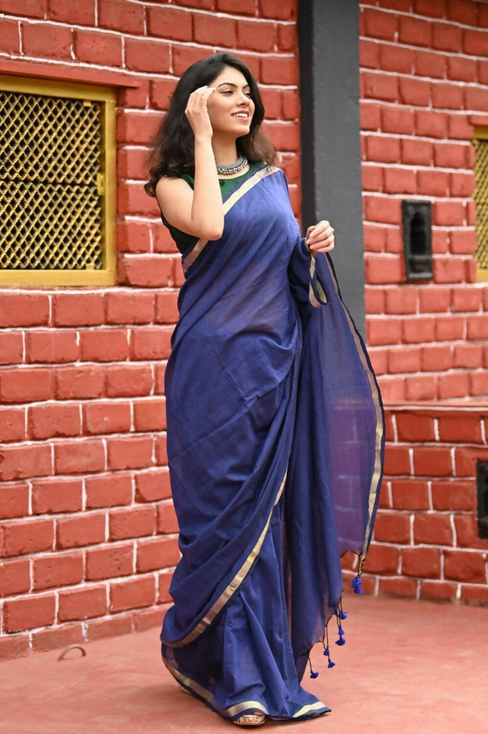 Very Much Indian Pure Cotton Handloom Saree With Intricate Borders - Violet