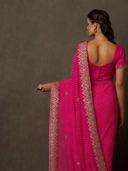 Saree Mall Bandhani Embroidered Pure Georgette Bandhani Sarees