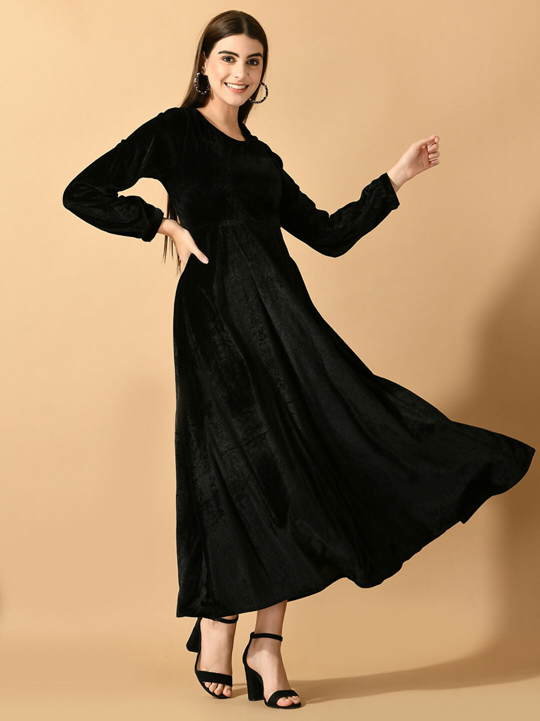 Myshka Women's Black Fit and Flare Party Dress