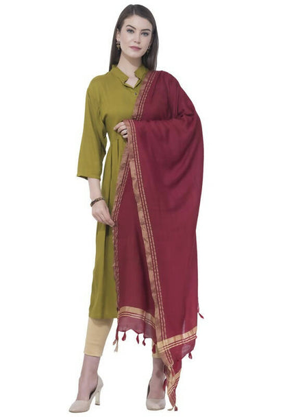 Mominos Fashion Moeza Cotton Golden Border Maroon Dupatta