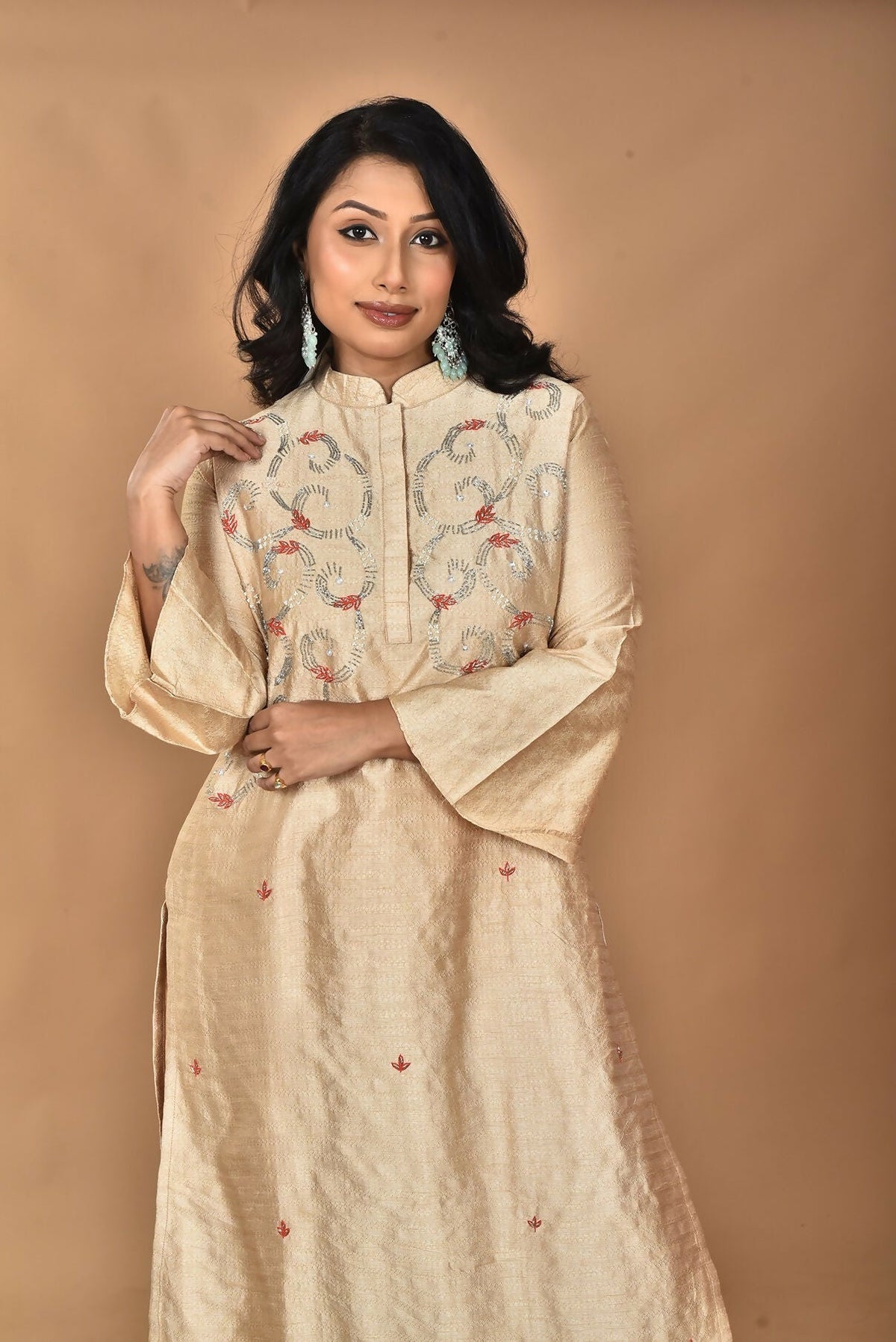 Morchari Women And Hand Embroidery Co-Ord Set-Beige