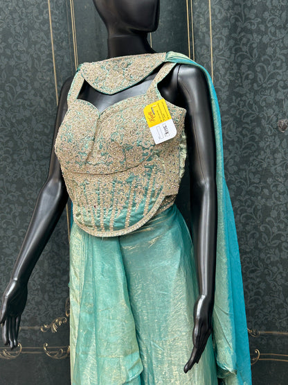 Teal : Lehenga saree : fusion readymade saree