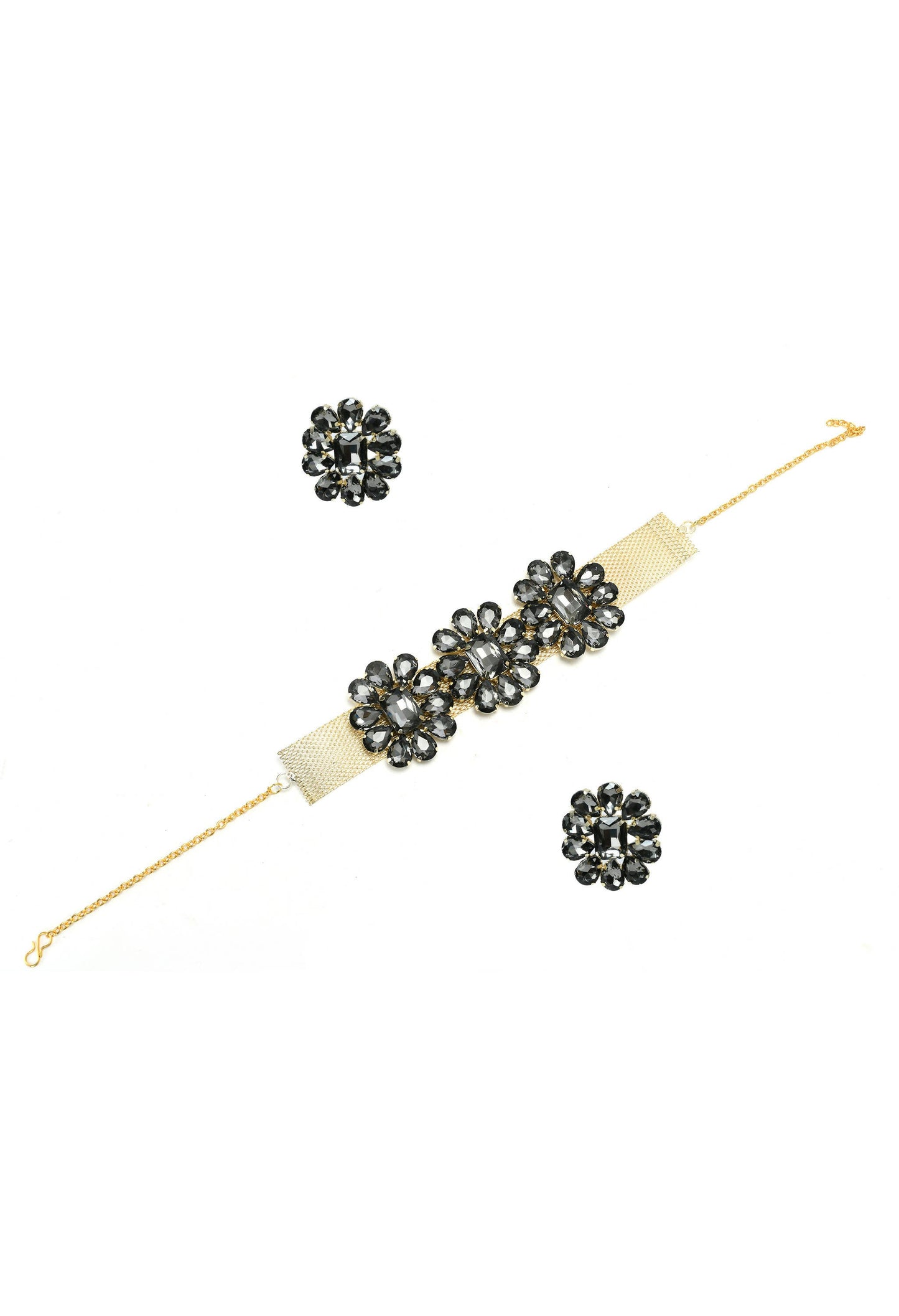 Mominos Fashion Joharkamal Gold-Polished Brass Finish Stone Choker For Women & Girls (Grey)