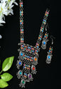 Mominos Fashion Johar Kamal Oxidised Silver-Plated Brass Finish Multi Kundan Afghani Long Necklace For Women