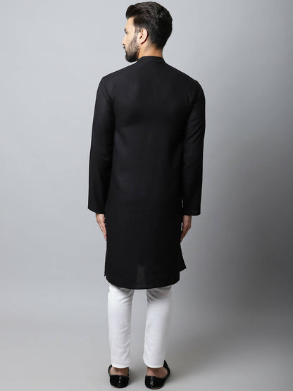 Even Apparels Black Color Linen Linen Men's Kurta With Side Placket (LN761)