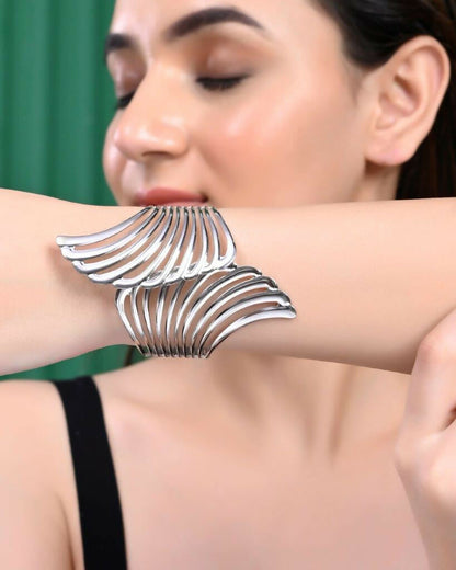 VOJ Pack of 3 Bracelet - Gold, Silver and Black Tonned Kada Bracelet.