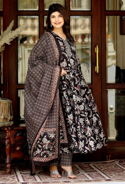 Miravan Women's Embroidered Multi Colour Anarkali Kurta With Palazzo And Dupatta
