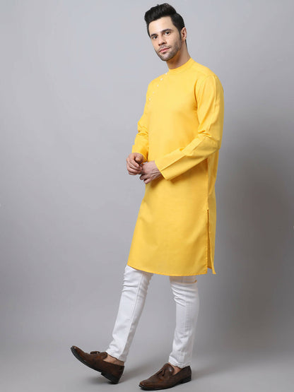 Even Apparels Yellow Pure Cotton Men's Kurta With Side Placket