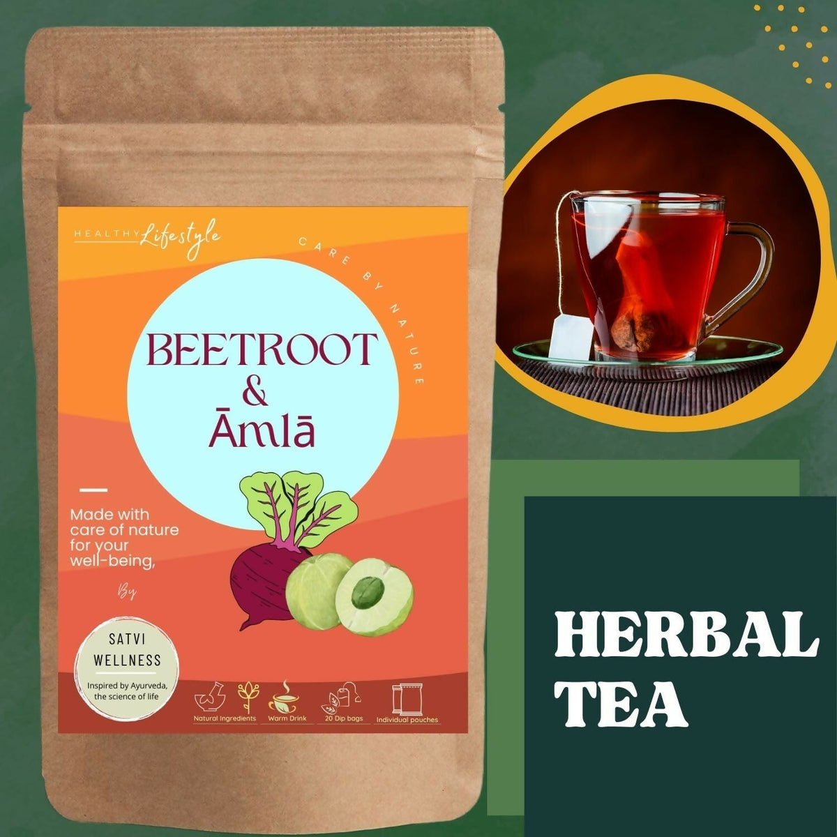 Satvi Wellness Beetroot Amla Tea Bags | Herbal Tea