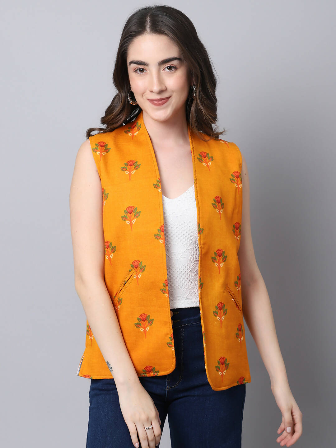 Even Apparels Yellow Viscose Rayon Open Front Waistcoat
