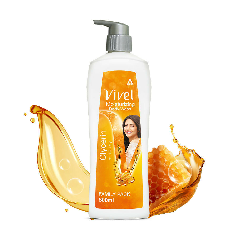 Vivel Moisturizing Body Wash Glycerin & Honey Pump Bottle Shower Gel for Soft Glowing Skin