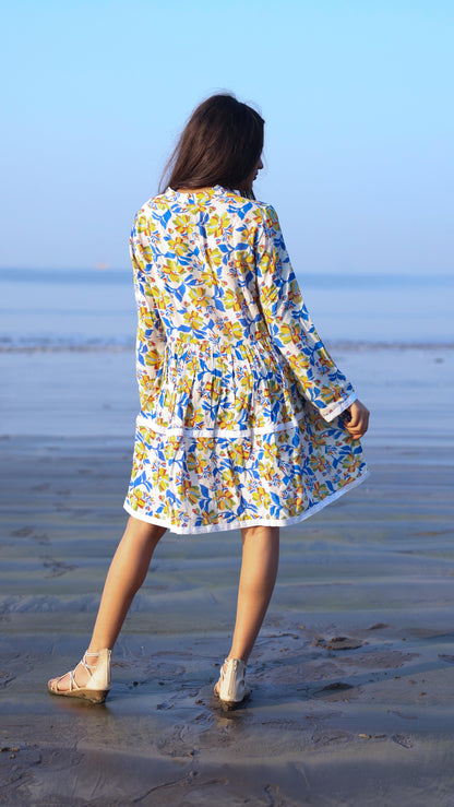 Noroke Cupro Modal Midi Floral Dress - Yellow