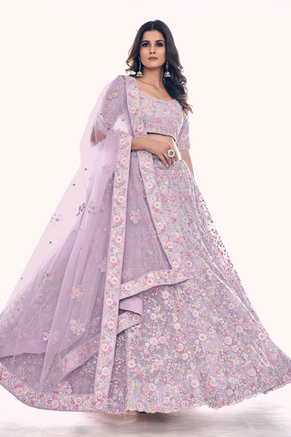 Myra Lilac Soft Net Embroidered Designer Lehenga Choli