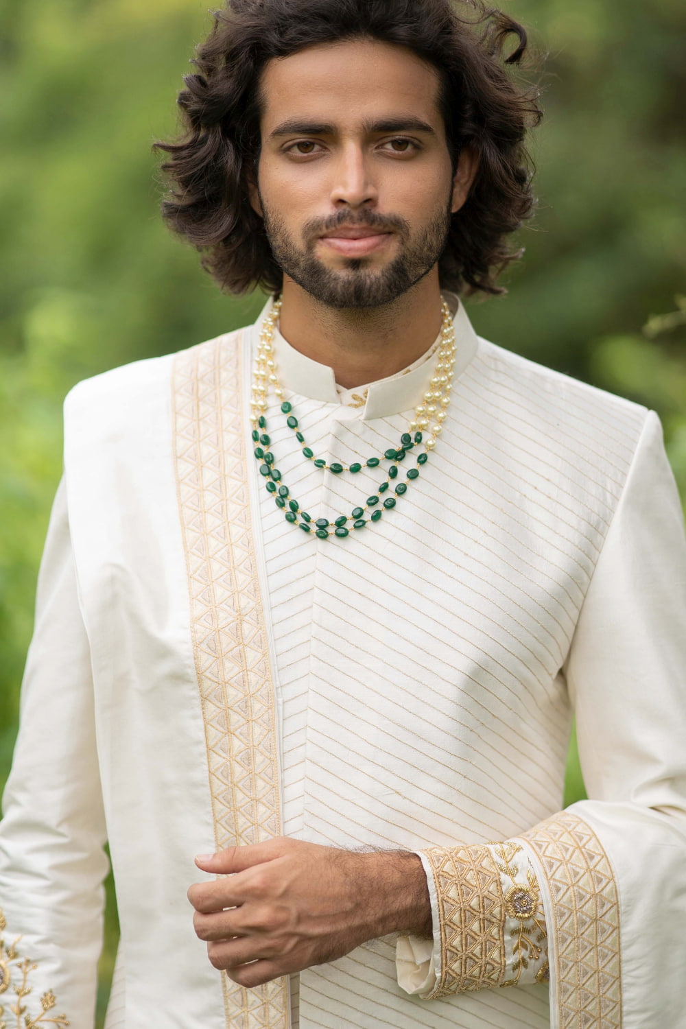 Cream Gold Designer Men's Sherwani by Hilo Design