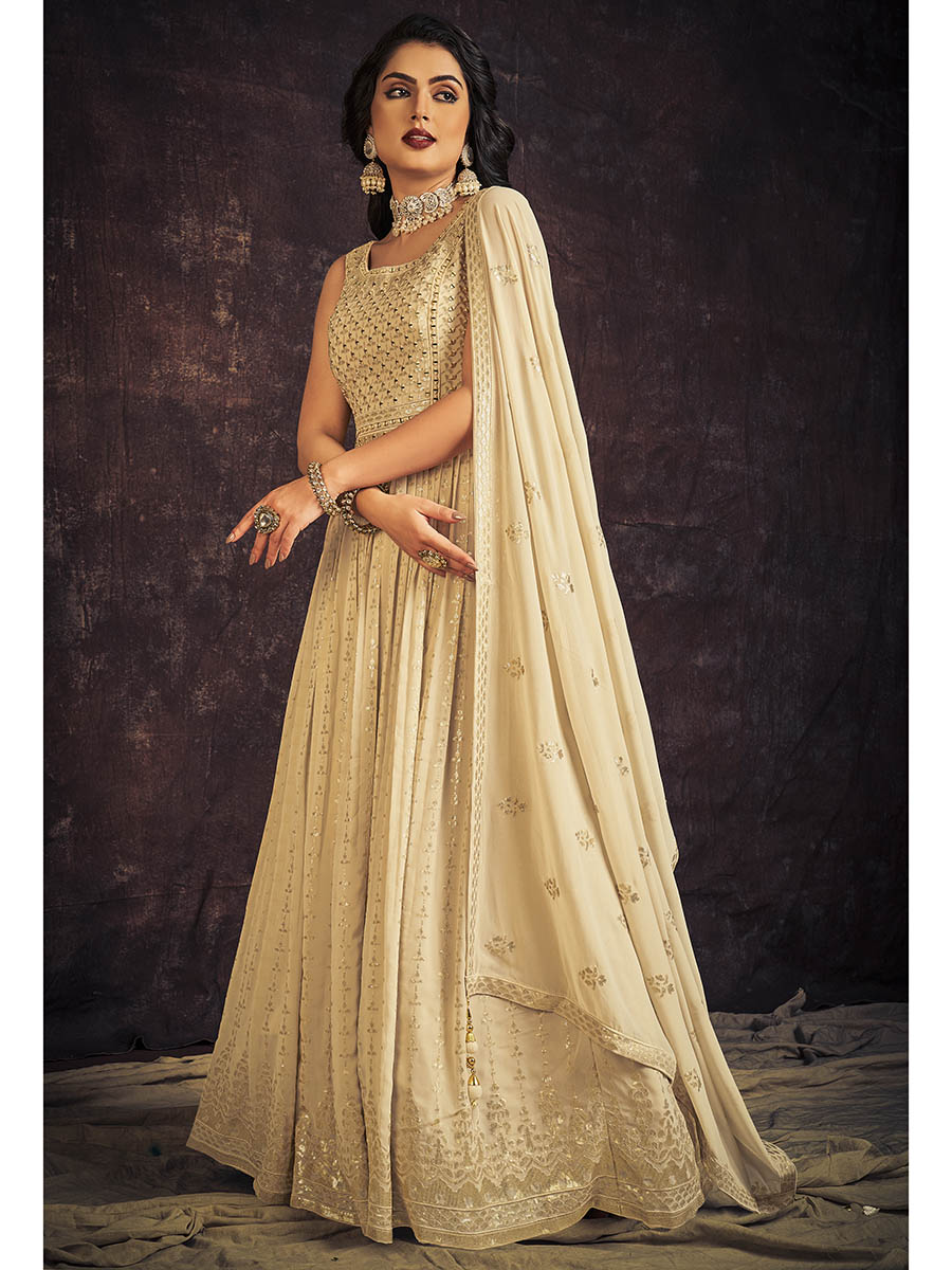 Myra Cream Real Georgette Designer Gown Style Suit