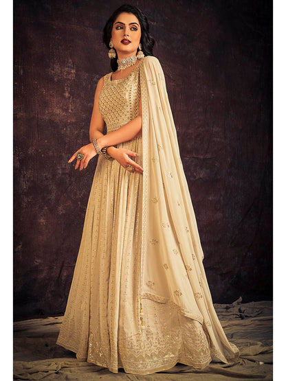 Myra Cream Real Georgette Designer Gown Style Suit