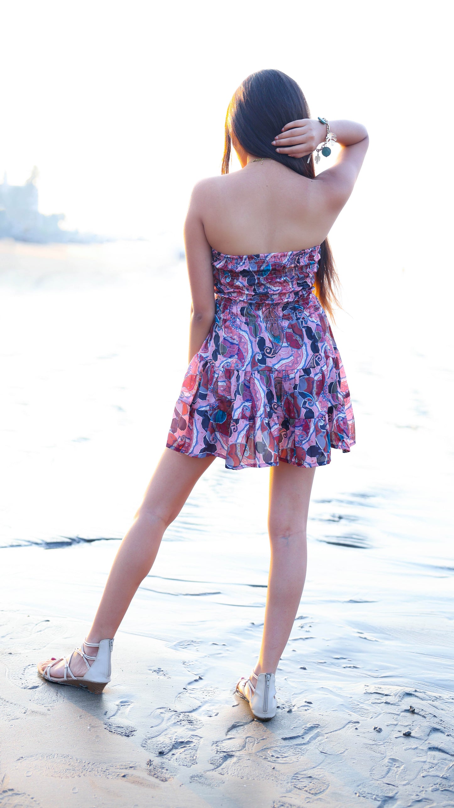 Noroke Sustainable fabric | Bemberg Brown Printed Mini Tiered Dress