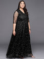 Ahalyaa Plus Size Printed Net V-neck Maxi Ethnic Dress
