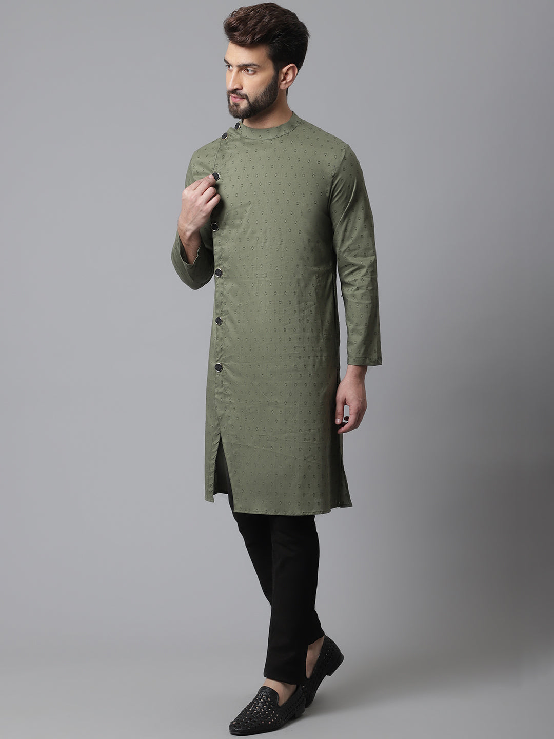 Even Apparels Green Sherwani Kurta With Asymetrical Cut