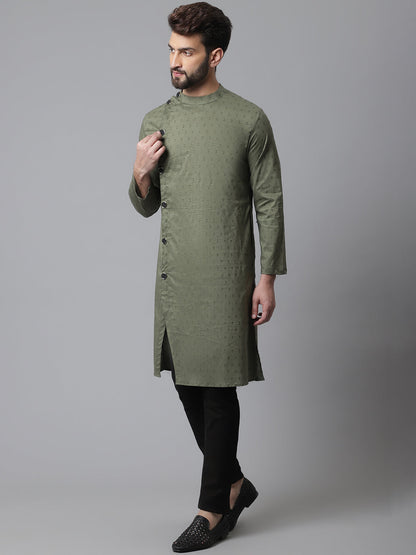 Even Apparels Green Sherwani Kurta With Asymetrical Cut