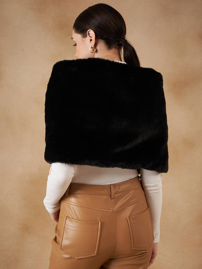 InWeave Women's Black Long Faux Fur Cape