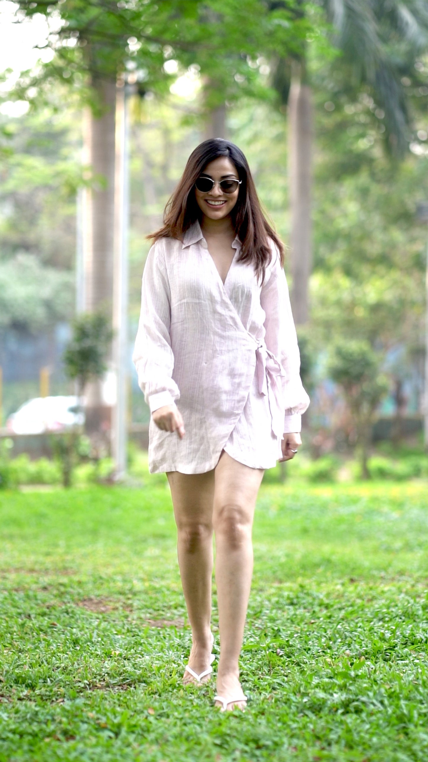 Noroke Linen Lilac Gold Wrap Shirt Dress