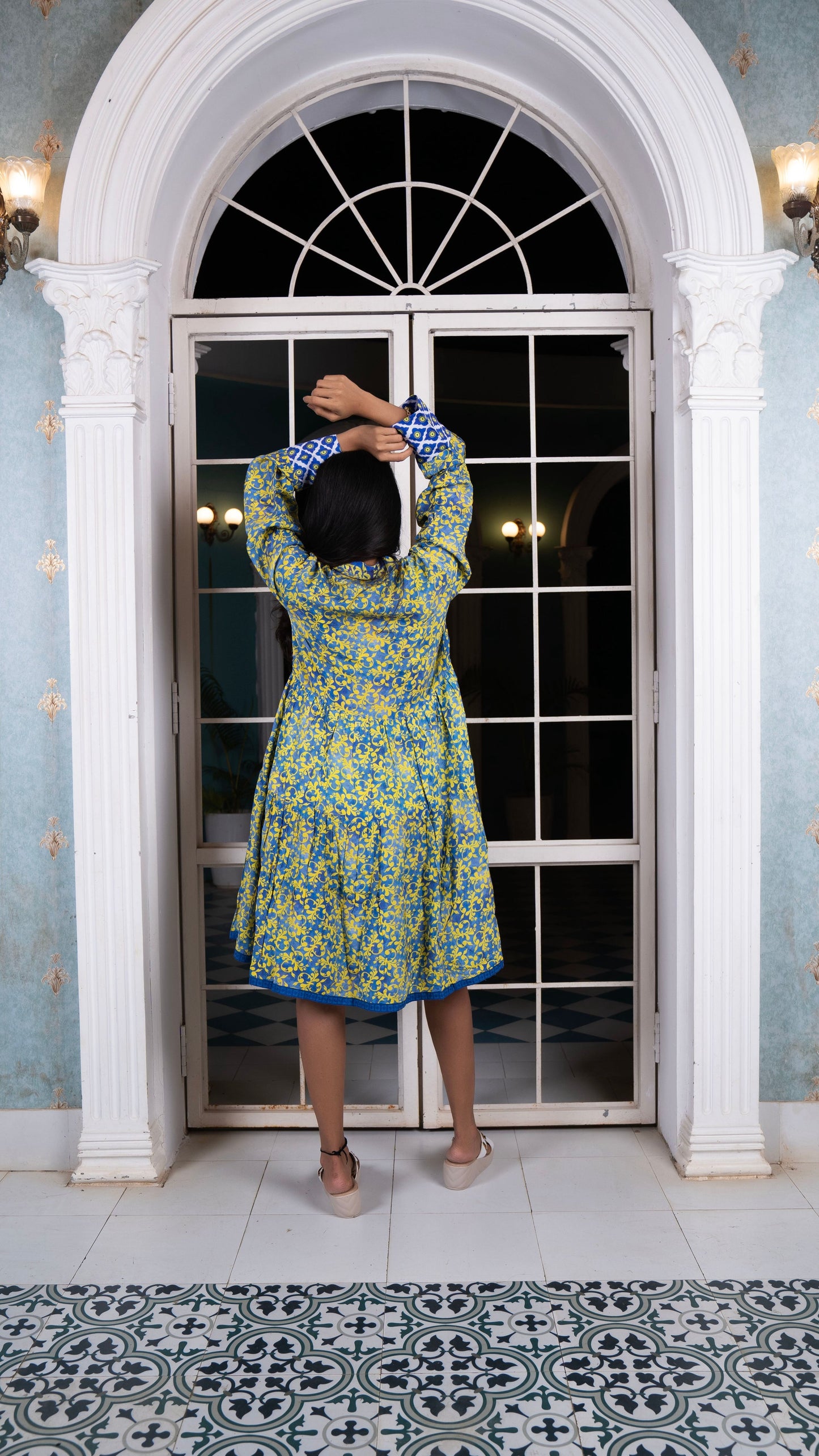 Noroke Sustainable fabric | Cupro Muslin Blue Pottery Tunic Dress