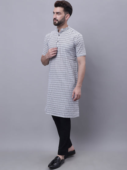 Even Apparels Multi Pure Cotton Short Sleeves Kurta With Band Collar
