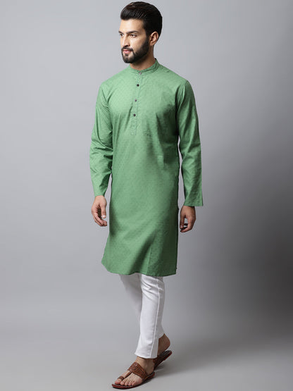 Even Apparels Green Solid Kurta With Band Collar