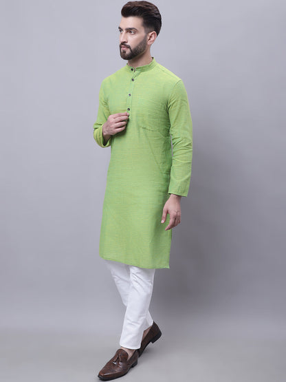 Even Apparels Green Pure Cotton Kurta With Band Collar