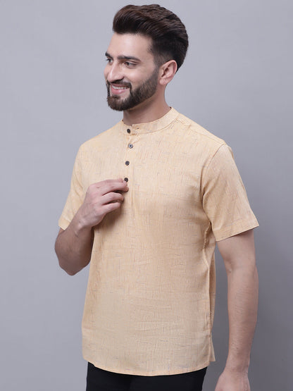 Even Apparels Beige Pure Cotton Short Kurta With Band Collar