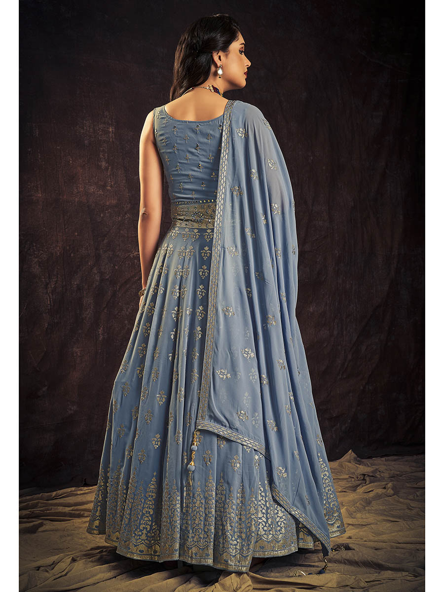 Myra Blue Real Georgette Designer Gown Style Suit