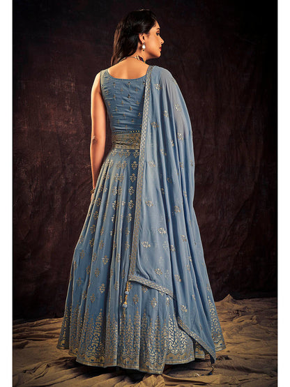 Myra Blue Real Georgette Designer Gown Style Suit