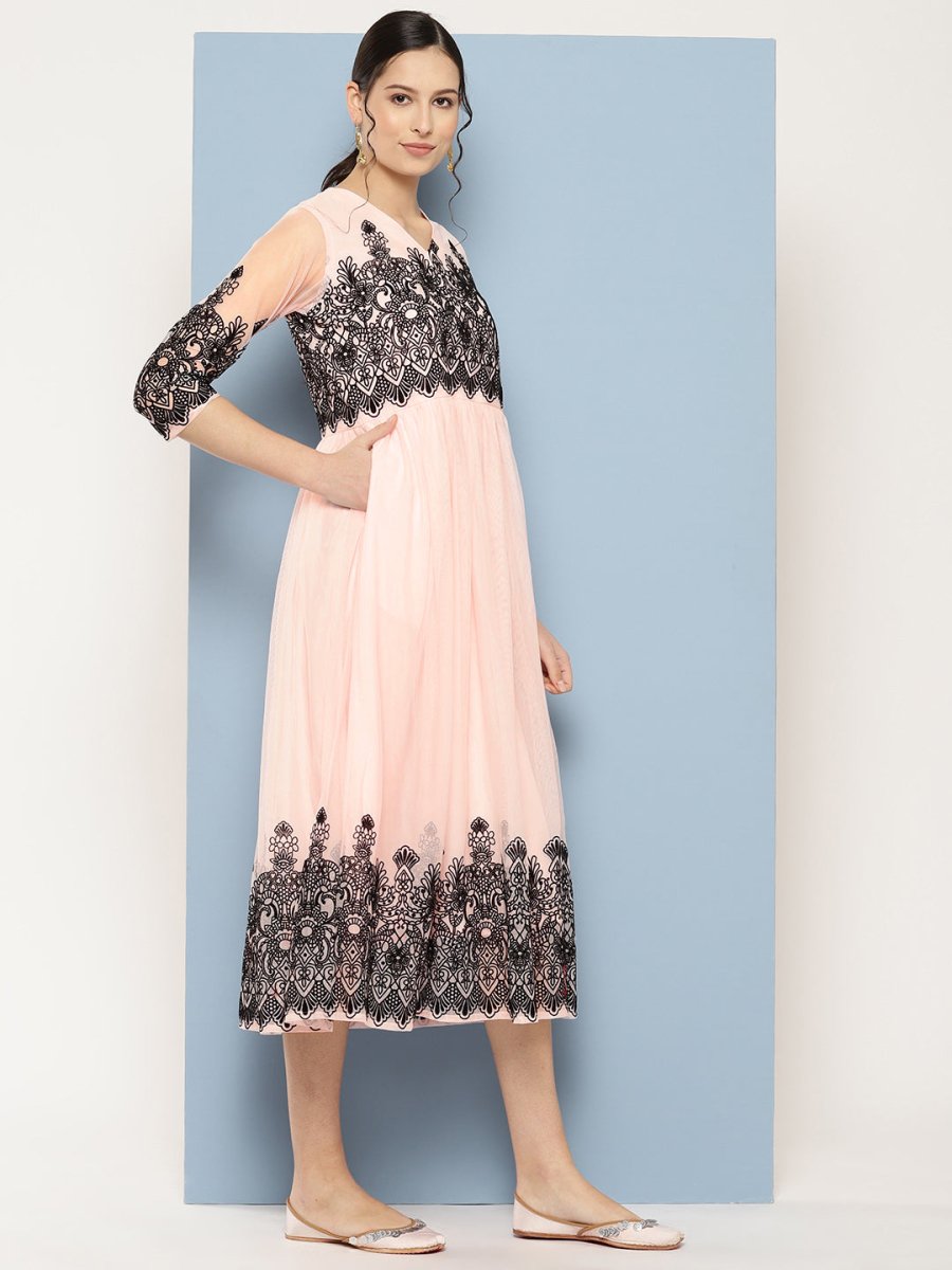 Ahalyaa Ethnic Motifs Printed Midi Empire Dress
