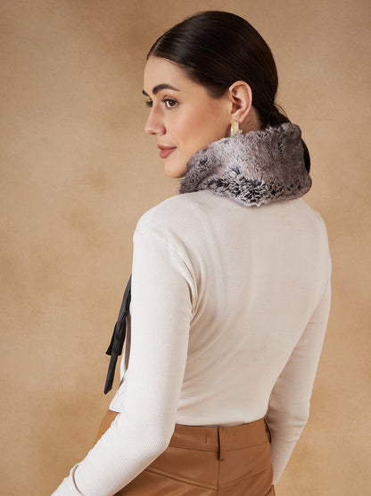 InWeave Women's Dark Grey Duble Shade Fur Neckpiece