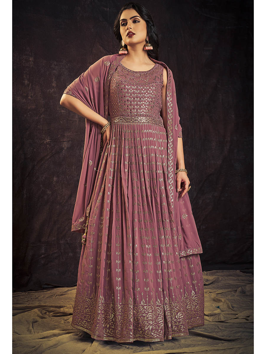 Myra Mauve Real Georgette Designer Gown Style Suit