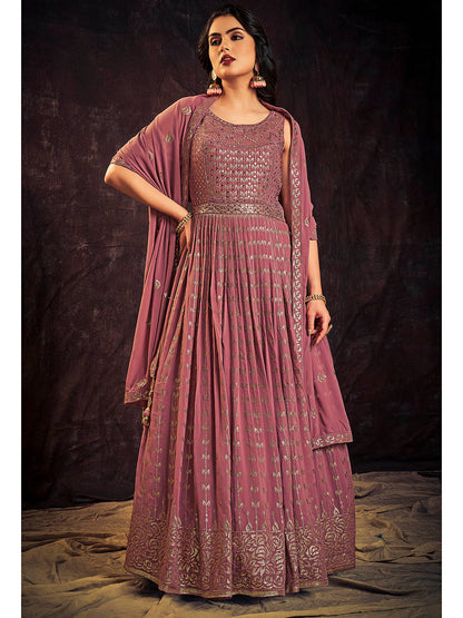 Myra Mauve Real Georgette Designer Gown Style Suit