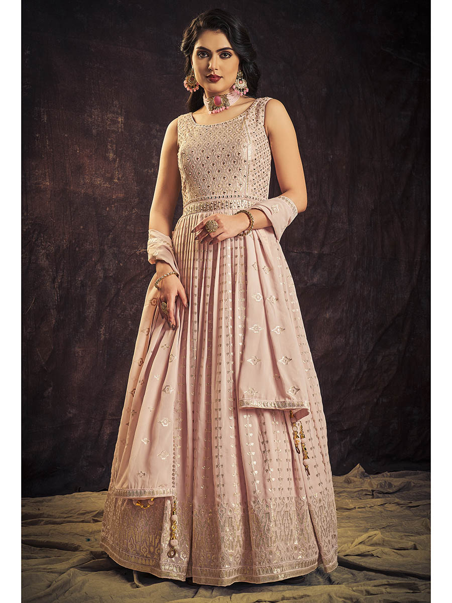Myra Baby Pink Real Georgette Designer Gown Style Suit