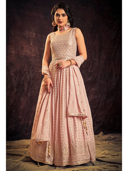 Myra Baby Pink Real Georgette Designer Gown Style Suit