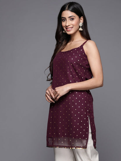 Ahalyaa Geometric Printed Net Tunic With Lace Inserts
