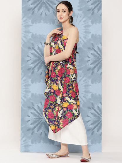 InWeave Women's Navy Bird Japanese Art Oneshoulder Top