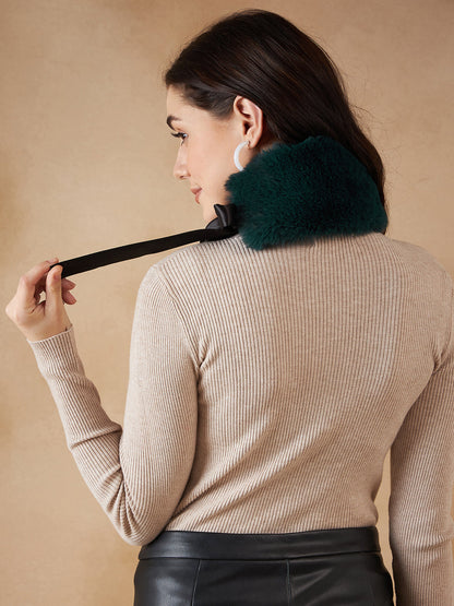 InWeave Women's Dark Teal Fur Neckpiece