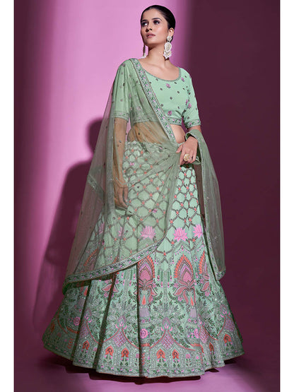 Myra Pista Green Georgette Embroidered Designer Lehenga Choli