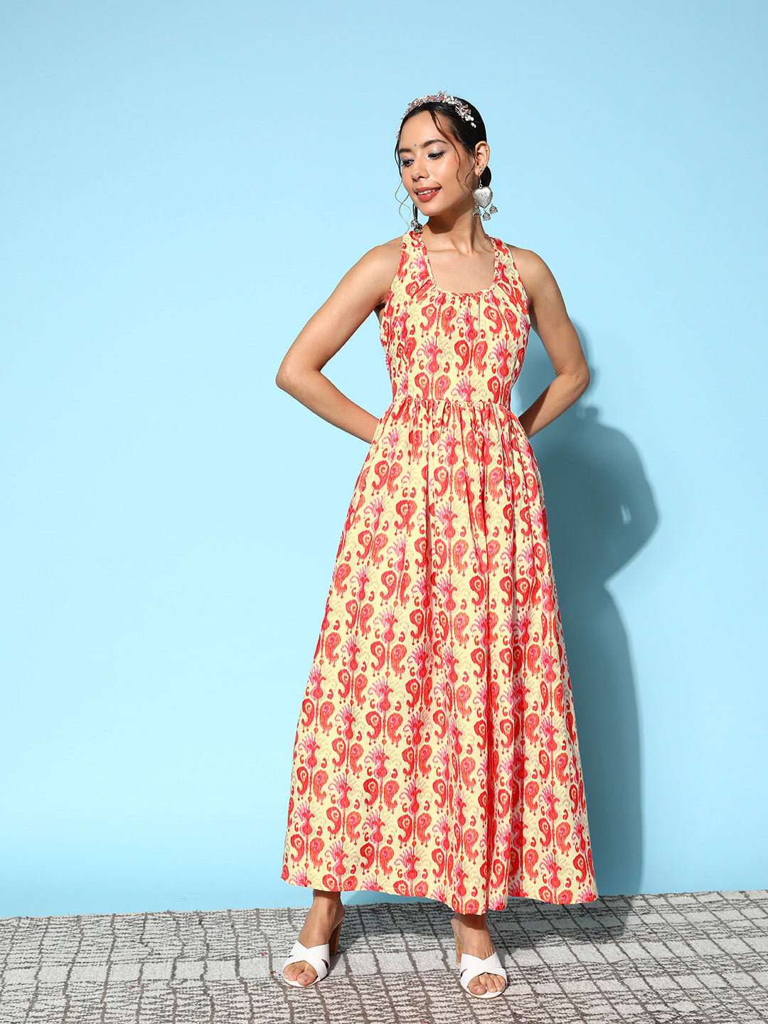 InWeave Women's Orange Paisley Print Raisa Back Detail Dress
