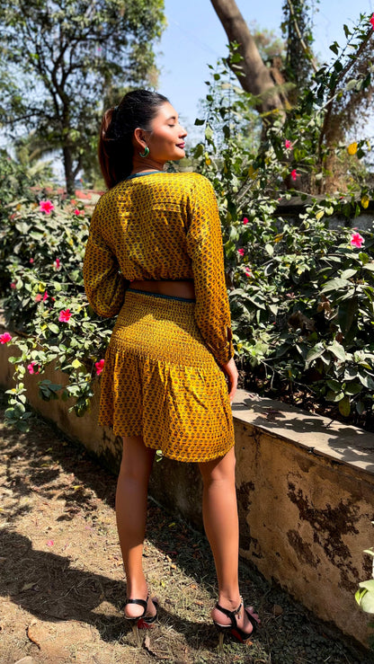Noroke Yellow silk cut out short dress