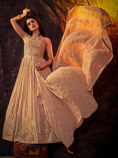 Myra Peach Real Georgette Designer Gown Style Suit