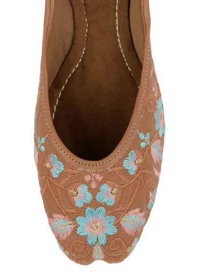 Desi Colour Women Indian Ethnic Footwear-Cushioned Peach Floral